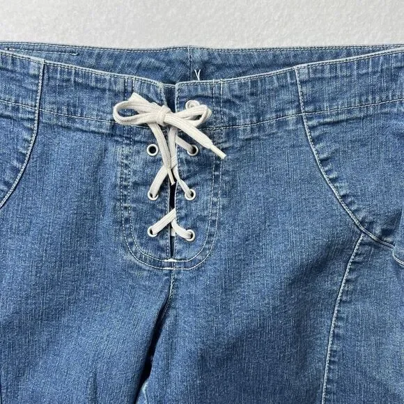 Tommy Hilfiger Lace Up Crop Jeans Women's 11 Blue Side Stripe 90s‎ Y2K - Picture 3 of 15